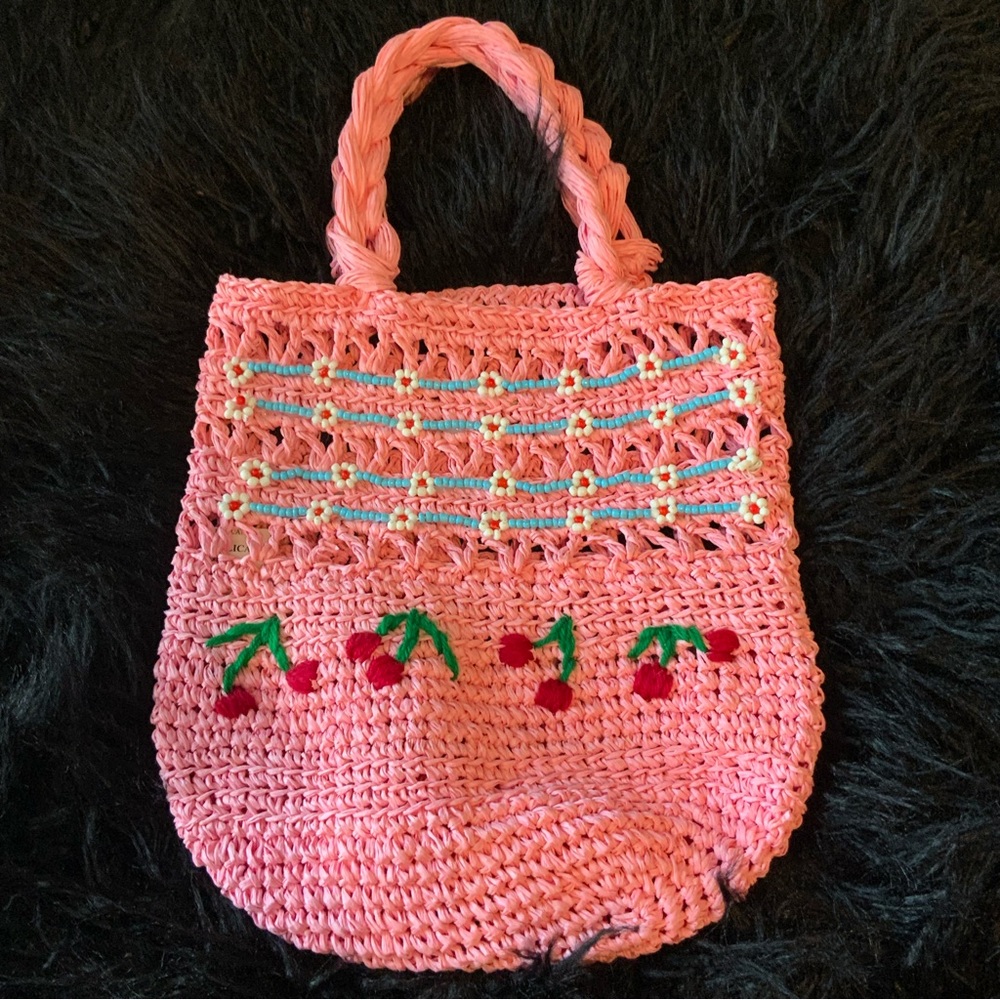 Urban outfitters cute little straw bag in pink with cherries